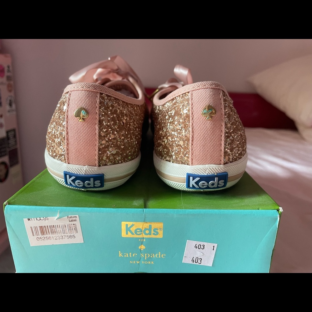 Kate Spade Rose Gold Pink Glitter Keds Sneakers 9